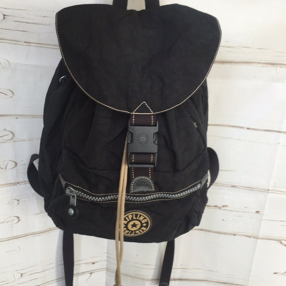KIPLING Vintage Nylon Black Large Patch Drawstring